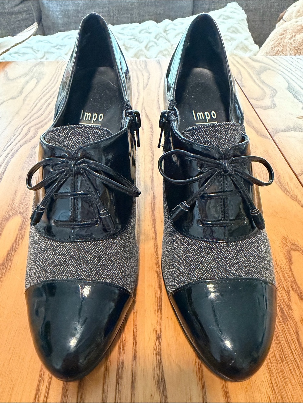 Impo Women's Black Patent & Gray Tweed Lace-Up Heels
